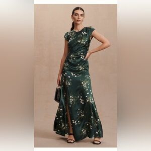 REFORMATION Birch Silk Dark Green Dress